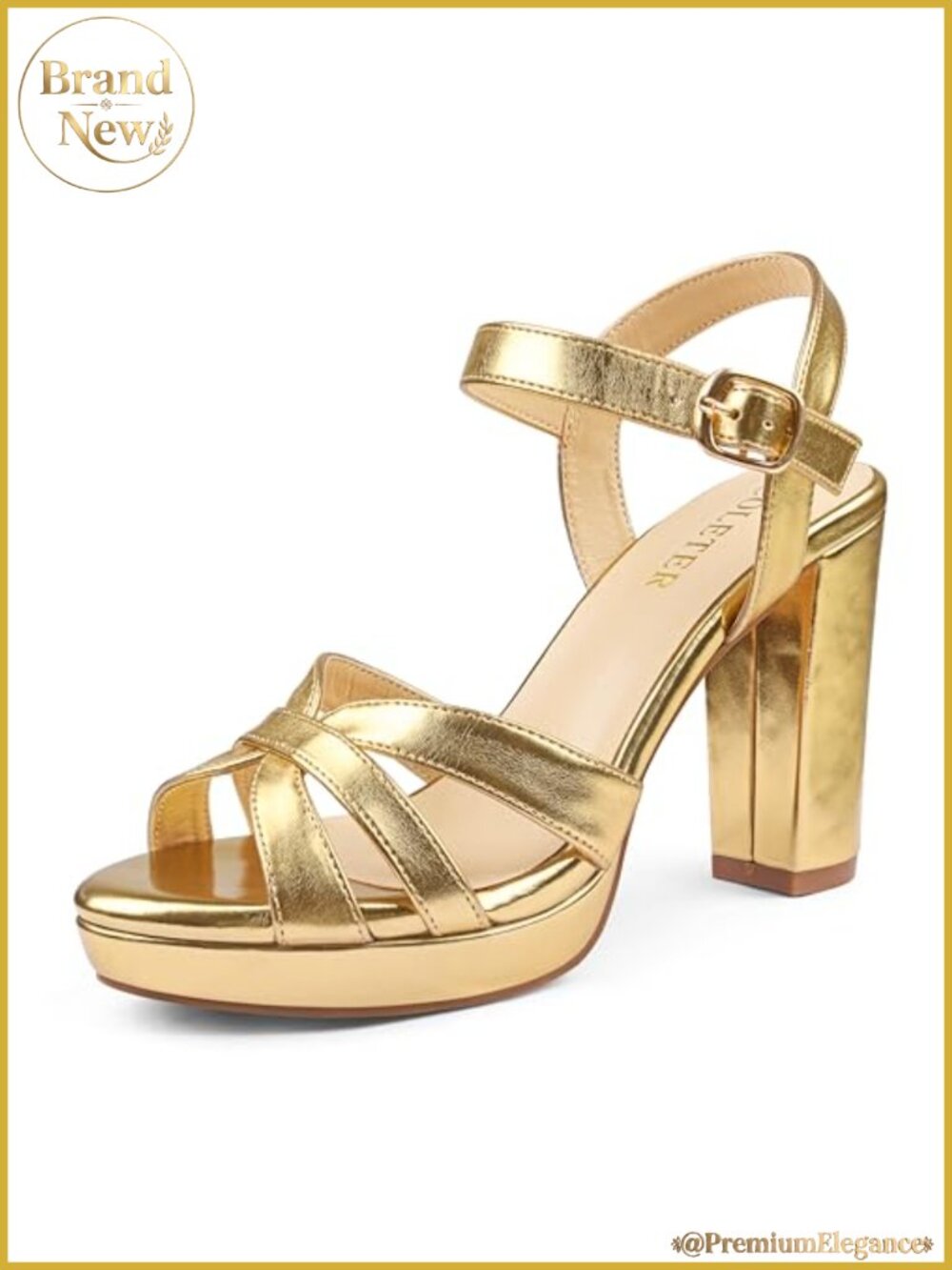 Faux Leather Crisscross Platform Block Heel Ankle Strap Dress Sandals